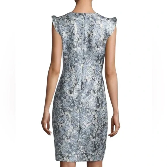 Elie Tahari Silver and Blue Metallic Shimmer Stefana Sheath Dress Size 4 - Picture 2 of 9